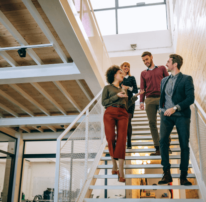 employees walking and talking